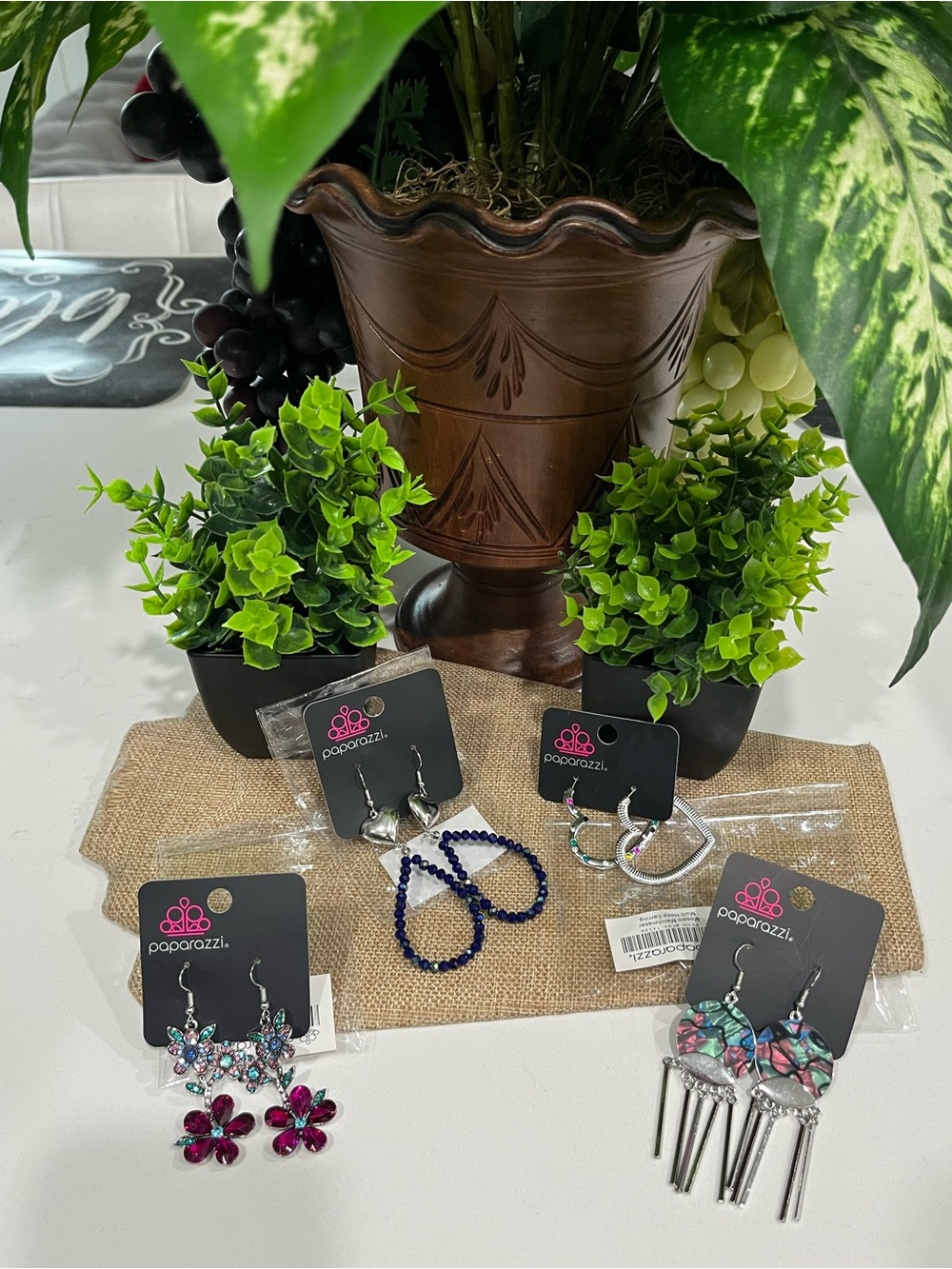 Bundle of 4-paparazzi Blue Beaded Hoop and Colorful Dangle Earring Set